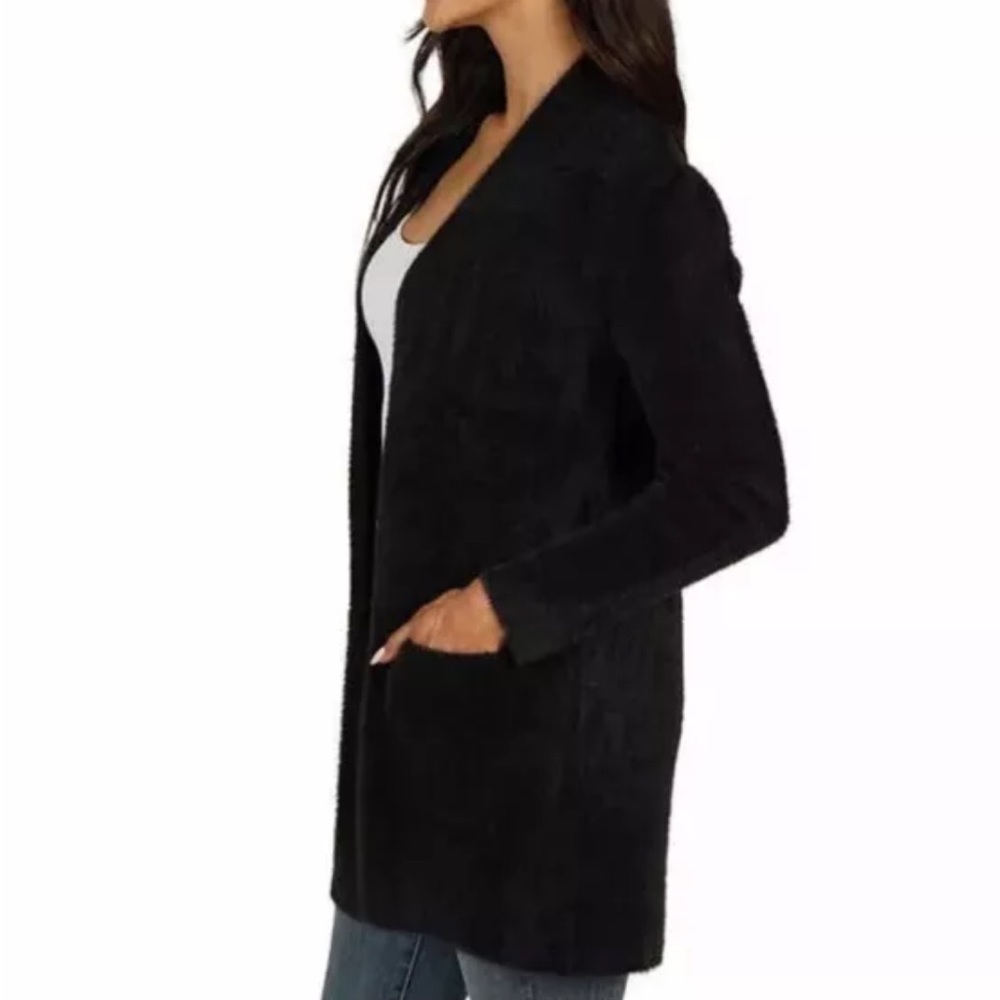 Love token ladies fuzzy black open cardigan 2 from pockets size S NWT - Picture 6 of 9